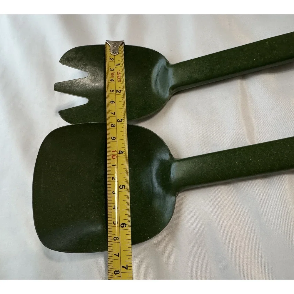 Vintage Flintwood Salad Serving Spoon Fork Set Green Speckled Melamine MCM